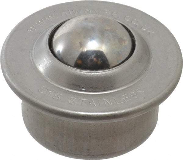 SKF - Round, Stainless Steel Ball Transfer - 9.5mm Mount Height, 77 Lb. Capacity - Industrial Tool & Supply