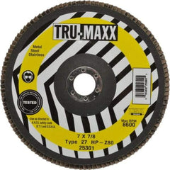 Tru-Maxx - 80 Grit, 7" Disc Diam, 7/8" Center Hole, Type 27 Zirconia Alumina Flap Disc - 8,600 Max RPM, Arbor Attaching System, Coated - Industrial Tool & Supply