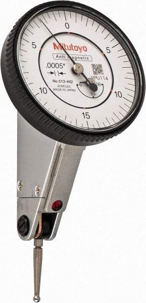 Mitutoyo - 0.06 Inch Range, 0.0005 Inch Dial Graduation, Horizontal Dial Test Indicator - 1.5748 Inch White Dial, 0-15-0 Dial Reading, Accurate to 0.0005 Inch - Industrial Tool & Supply