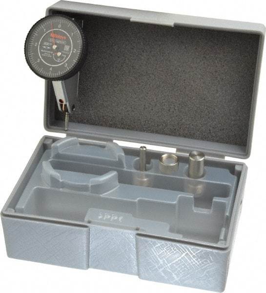Mitutoyo - 0.016 Inch Range, 0.0001 Inch Dial Graduation, Horizontal Dial Test Indicator - 1.5748 Inch Black Dial, 0-4-0 Dial Reading, Accurate to 0.0002 Inch - Industrial Tool & Supply