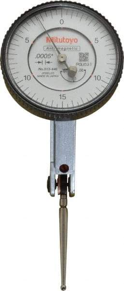 Mitutoyo - 0.06 Inch Range, 0.0005 Inch Dial Graduation, Horizontal Dial Test Indicator - 1.5748 Inch White Dial, 0-15-0 Dial Reading, Accurate to 0.0005 Inch - Industrial Tool & Supply