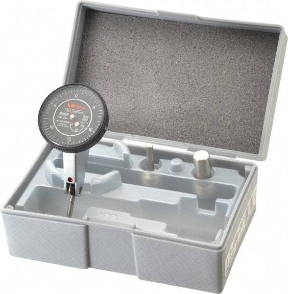 Mitutoyo - 0.06 Inch Range, 0.0005 Inch Dial Graduation, Horizontal Dial Test Indicator - 1.5748 Inch Black Dial, 0-15-0 Dial Reading, Accurate to 0.0005 Inch - Industrial Tool & Supply