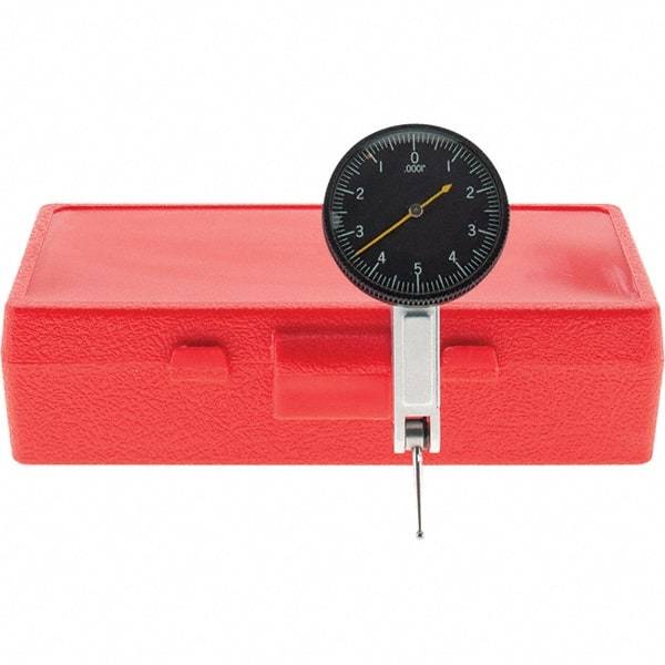 Starrett - 0.01 Inch Range, 0.0001 Inch Dial Graduation, Horizontal Dial Test Indicator - 1-3/8 Inch Black Dial, 0-5-0 Dial Reading, Includes NIST Traceability Certification - Industrial Tool & Supply