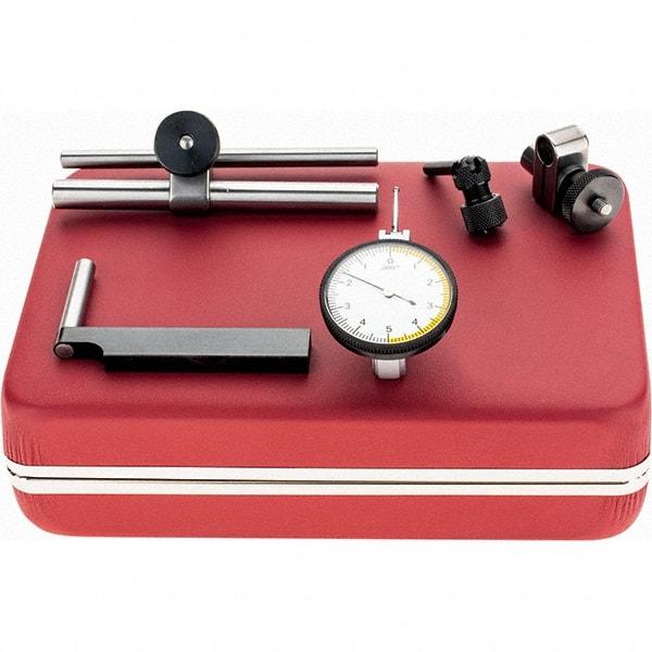 Starrett - 5 Piece, 0" to 0.01" Measuring Range, 1-3/8" Dial Diam, 0-5-0 Dial Reading, White Dial Test Indicator Kit - 13/16" Contact Point Length, 1.98mm Ball Diam, 0.0001" Dial Graduation - Industrial Tool & Supply