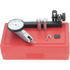 Starrett - 5 Piece, 0mm to 0.2mm Measuring Range, 1-3/8" Dial Diam, 0-100-0 Dial Reading, Yellow Dial Test Indicator Kit - 5/8" Contact Point Length, 2mm Ball Diam, 0.002mm Dial Graduation - Industrial Tool & Supply