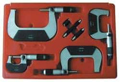 Value Collection - 0 to 75mm Range, 3 Piece Mechanical Outside Micrometer Set - 0.01mm Graduation, 0.000160, 0.000200 Accuracy, Ratchet Stop Thimble, Carbide Tipped, Forged Steel (Frame) Face - Industrial Tool & Supply