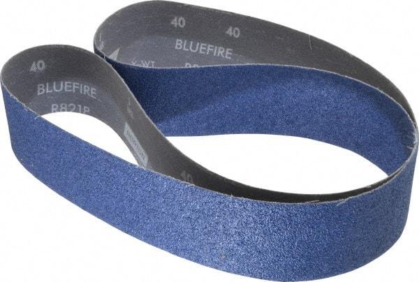 Norton - 2-1/2" Wide x 60" OAL, 40 Grit, Zirconia Alumina Abrasive Belt - Zirconia Alumina, Coarse, Coated, Y Weighted Cloth Backing, Dry, Series R821 - Industrial Tool & Supply