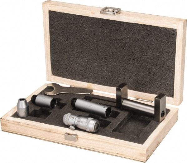 Fowler - 2 to 6", Satin Chrome Coated, Mechanical Inside Micrometer Set - 0.001" Graduation, Friction Thimble, Includes Fitted Case, Standard & Wrench - Industrial Tool & Supply