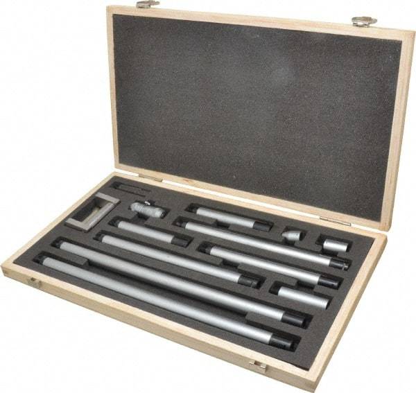 Fowler - 2 to 60", Satin Chrome Coated, Mechanical Inside Micrometer Set - 0.001" Graduation, Friction Thimble, Includes Fitted Case, Standard & Wrench - Industrial Tool & Supply