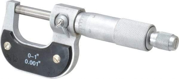 Value Collection - 0 to 1" Range, 0.001" Graduation, Mechanical Outside Micrometer - Ratchet Stop Thimble - Industrial Tool & Supply