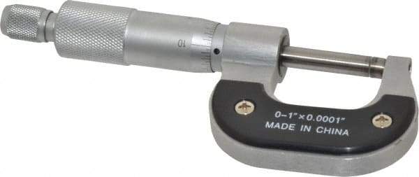 Value Collection - 0 to 1" Range, 0.0001" Graduation, Mechanical Outside Micrometer - Ratchet Stop Thimble - Industrial Tool & Supply