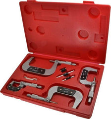 Value Collection - 0 to 4" Range, 4 Piece Mechanical Outside Micrometer Set - 0.0001" Graduation, 0.000160, 0.000200 Accuracy, Ratchet Stop Thimble, Carbide Tipped, Forged Steel (Frame) Face - Industrial Tool & Supply