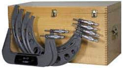 Value Collection - 6 to 12" Range, 6 Piece Mechanical Outside Micrometer Set - 0.0001" Graduation, 0.000280, 0.000320, 0.000360 Accuracy, Ratchet Stop Thimble, Carbide Tipped, Tubular Steel (Frame) Face - Industrial Tool & Supply