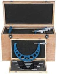 Fowler - 6 to 12" Range, 6 Piece Mechanical Outside Micrometer Set - 0.0001" Graduation, Ratchet Stop Thimble, Carbide Tipped Face - Industrial Tool & Supply