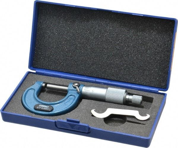Fowler - Mechanical, 0 to 1 Inch Measurement, Baked Enamel Frame, Satin Chrome Graduations, Ball Anvil Micrometer - Accuracy up to 0.0001 Inch, 0.0001 Inch Graduation, Ratchet Stop Thimble - Industrial Tool & Supply