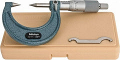 Mitutoyo - 1 Inch, 38mm Throat Depth, Ratchet Stop, Mechanical Point Micrometer - Accurate Up to 0.00015 Inch, 0.001 Inch Graduation, 0.5039 Inch Point Length, 30° Point Angle, 18mm Head Diameter, 6.35mm Spindle Diameter - Industrial Tool & Supply