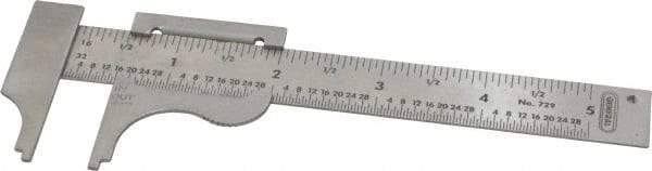 General - 0 to 4" Stainless Steel Vernier Caliper - 1/32 & 1/16" Graduation, 3/4" Jaw Depth, 0.03mm Accuracy - Industrial Tool & Supply