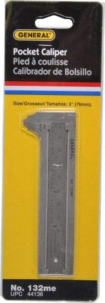 General - 0 to 3" Stainless Steel Vernier Caliper - 1/32" Graduation, 1/2" Jaw Depth, 0.03mm Accuracy - Industrial Tool & Supply