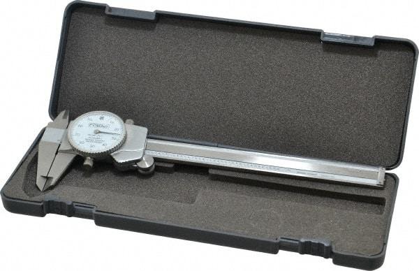 Fowler - 0" to 6" Range, 0.001" Graduation, 0.1" per Revolution, Dial Caliper - White Face, 1.6" Jaw Length - Industrial Tool & Supply