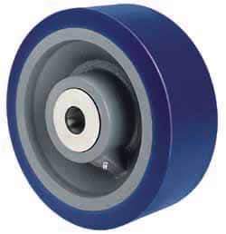 Hamilton - 8" Diam x 2" Wide, Polyurethane Mold on to Cast Iron Center Swivel Spring Loaded Caster - 1,220 Lb Capacity, Top Plate Mount, 4-1/2" x 6-1/2" Plate, Roller Bearing - Industrial Tool & Supply