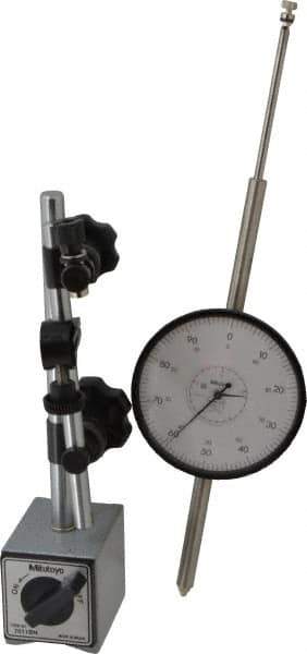 Mitutoyo - 0.001" Graduation, 0-100 Dial Reading, Indicator & Base Kit - 3.56" Dial Diam - Industrial Tool & Supply