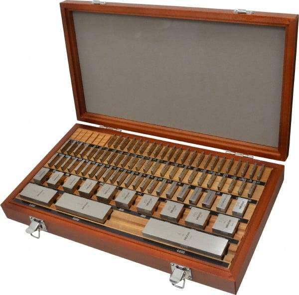 Mitutoyo - 81 Piece, 0.05 to 4", Grade AS-2, Steel Gage Block Set - Square, 18µ (0.05-0.4"), 24µ (0.45-1"), 32µ (2"), 40µ (3"), 48µ (4") Tolerance - Industrial Tool & Supply