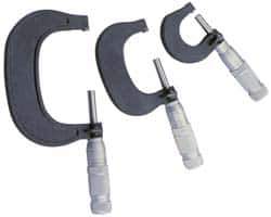 TESA Brown & Sharpe - 0 to 3" Range, 3 Piece Mechanical Outside Micrometer Set - 0.0001" Graduation, 4 & 5µm Accuracy, Friction Thimble, Carbide Tipped Face - Industrial Tool & Supply