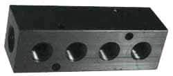 Made in USA - 3/8" Inlet, 1/8" Outlet Manifold - 9-1/4" Long x 1-1/4" Wide x 1-1/4" High, 0.2" Mount Hole, 2 Inlet Ports, 6 Outlet Ports - Industrial Tool & Supply