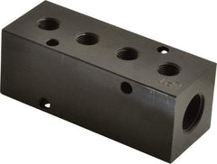 Made in USA - 3/8" Inlet, 1/8" Outlet Manifold - 4.12" Long x 1-1/4" Wide x 1-1/4" High, 0.2" Mount Hole, 2 Inlet Ports, 4 Outlet Ports - Industrial Tool & Supply