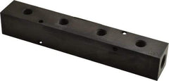 Made in USA - 1/4" Inlet, 1/8" Outlet Manifold - 6-1/4" Long x 1" Wide x 1" High, 0.17" Mount Hole, 2 Inlet Ports, 4 Outlet Ports - Industrial Tool & Supply