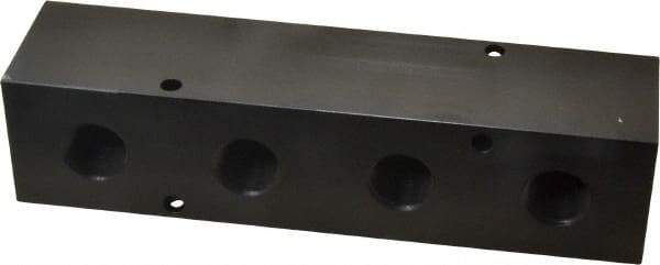 Made in USA - 1/2" Inlet, 3/8" Outlet Manifold - 6-1/4" Long x 1-1/2" Wide x 1-1/2" High, 0.2" Mount Hole, 2 Inlet Ports, 4 Outlet Ports - Industrial Tool & Supply