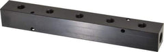 Made in USA - 1/4" Inlet, 1/8" Outlet Manifold - 7-1/2" Long x 1" Wide x 1" High, 0.17" Mount Hole, 2 Inlet Ports, 5 Outlet Ports - Industrial Tool & Supply
