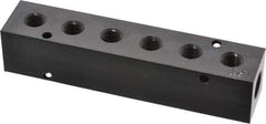 Made in USA - 1/4" Inlet, 1/8" Outlet Manifold - 4-3/4" Long x 1" Wide x 1" High, 0.17" Mount Hole, 2 Inlet Ports, 6 Outlet Ports - Industrial Tool & Supply