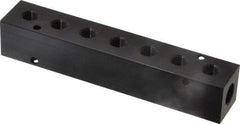 Made in USA - 1/4" Inlet, 1/8" Outlet Manifold - 5-1/2" Long x 1" Wide x 1" High, 0.17" Mount Hole, 2 Inlet Ports, 7 Outlet Ports - Industrial Tool & Supply