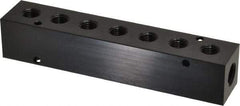 Made in USA - 3/8" Inlet, 1/4" Outlet Manifold - 6-3/4" Long x 1-1/4" Wide x 1-1/4" High, 0.2" Mount Hole, 2 Inlet Ports, 7 Outlet Ports - Industrial Tool & Supply