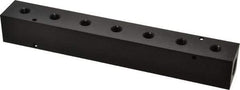 Made in USA - 1/2" Inlet, 1/4" Outlet Manifold - 10-3/4" Long x 1-1/2" Wide x 1-1/2" High, 0.2" Mount Hole, 2 Inlet Ports, 7 Outlet Ports - Industrial Tool & Supply