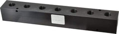 Made in USA - 1/2" Inlet, 3/8" Outlet Manifold - 10-3/4" Long x 1-1/2" Wide x 1-1/2" High, 0.2" Mount Hole, 2 Inlet Ports, 7 Outlet Ports - Industrial Tool & Supply