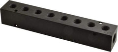 Made in USA - 1/4" Inlet, 1/8" Outlet Manifold - 6-1/4" Long x 1" Wide x 1" High, 0.17" Mount Hole, 2 Inlet Ports, 8 Outlet Ports - Industrial Tool & Supply