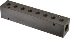 Made in USA - 3/8" Inlet, 1/8" Outlet Manifold - 7.62" Long x 1-1/4" Wide x 1-1/4" High, 0.2" Mount Hole, 2 Inlet Ports, 8 Outlet Ports - Industrial Tool & Supply