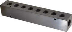 Made in USA - 1/2" Inlet, 3/8" Outlet Manifold - 8-3/4" Long x 1-1/2" Wide x 1-1/2" High, 0.2" Mount Hole, 2 Inlet Ports, 8 Outlet Ports - Industrial Tool & Supply