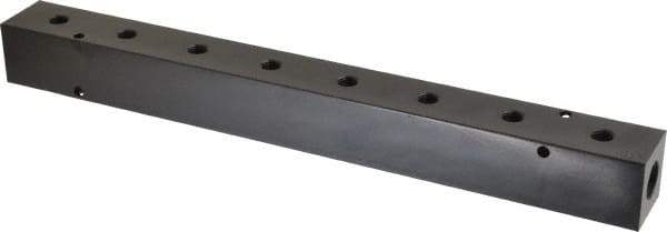 Made in USA - 3/8" Inlet, 1/8" Outlet Manifold - 12-1/4" Long x 1-1/4" Wide x 1-1/4" High, 0.2" Mount Hole, 2 Inlet Ports, 8 Outlet Ports - Industrial Tool & Supply