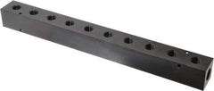 Made in USA - 1/2" Inlet, 3/8" Outlet Manifold - 15-1/4" Long x 1-1/2" Wide x 1-1/2" High, 0.2" Mount Hole, 2 Inlet Ports, 10 Outlet Ports - Industrial Tool & Supply