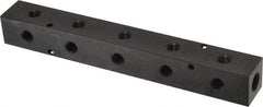 Made in USA - 1/4" Inlet, 1/8" Outlet Manifold - 7-1/2" Long x 1" Wide x 1" High, 0.17" Mount Hole, 2 Inlet Ports, 5 Outlet Ports - Industrial Tool & Supply