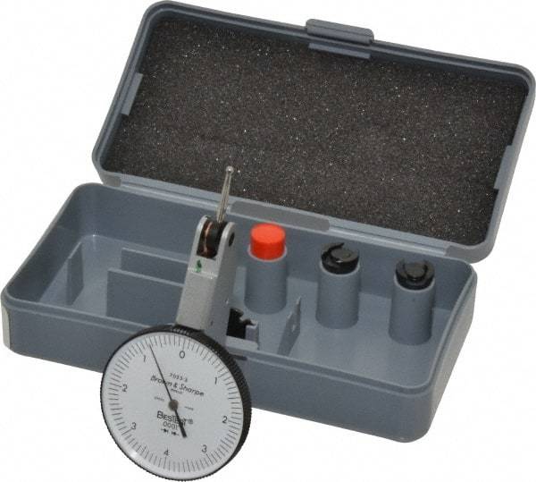 TESA Brown & Sharpe - 0.008 Inch Range, 0.0001 Inch Dial Graduation, Horizontal Dial Test Indicator - 1-1/2 Inch White Dial, 0-4-0 Dial Reading, Accurate to 0.0001 Inch - Industrial Tool & Supply