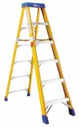 Made in USA - 9 Steps, 14 Ft. High, Type IA Rating, Fiberglass Step Ladder - Industrial Tool & Supply