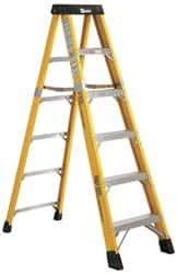 Made in USA - 5 Steps, 8 Ft. High, Type IAA Rating, Fiberglass Step Ladder - Industrial Tool & Supply