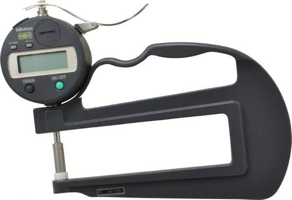 Mitutoyo - 0mm to 12mm Measurement, 0.01mm Resolution Electronic Thickness Gage - Accurate up to 0.001", 1.5 N Measuring Force - Industrial Tool & Supply