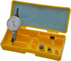 Peacock - 0.03 Inch Range, 0.0005 Inch Dial Graduation, Horizontal Dial Test Indicator - 1-3/8 Inch White Dial, 0-15-0 Dial Reading, Accurate to 0.0005 Inch - Industrial Tool & Supply