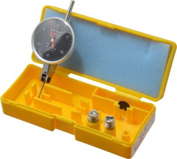Peacock - 0.03 Inch Range, 0.0005 Inch Dial Graduation, Horizontal Dial Test Indicator - 1-3/8 Inch Black Dial, 0-15-0 Dial Reading, Accurate to 0.0005 Inch - Industrial Tool & Supply