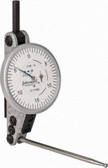 INTERAPID - 0.06 Inch Range, 0.0005 Inch Dial Graduation, Horizontal Dial Test Indicator - 1-1/2 Inch White Dial, 0-15-0 Dial Reading - Industrial Tool & Supply